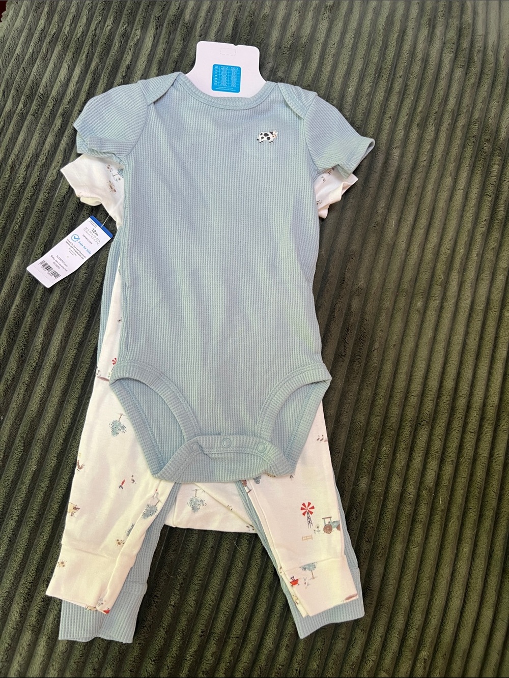 NWT Carter's Light Blue Ribbed Baby One-Piece Bodysuit with Snap Bottom